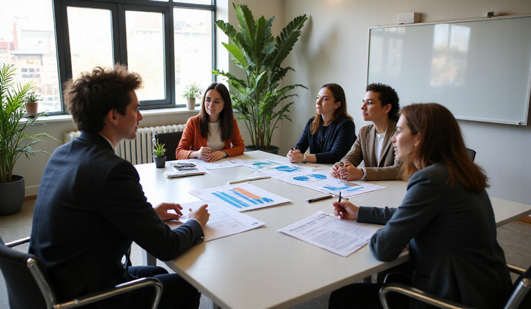 Group of diverse professionals discussing financial strategies