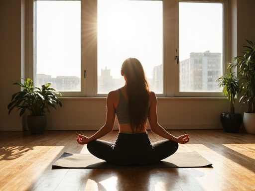 Yoga meditation in a modern office setting