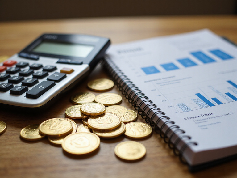 Financial literacy concept with coins and calculator