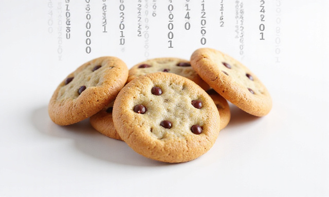 Illustration of browser cookies as digital cookies with bits