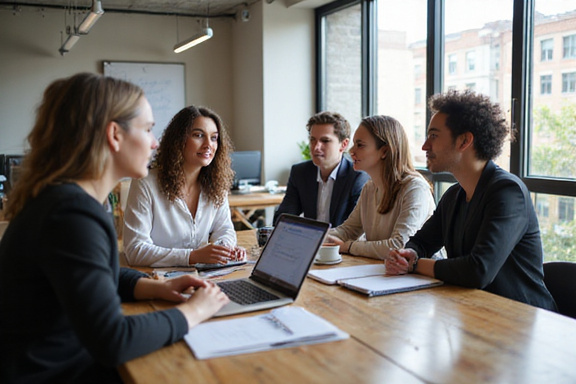 Diverse group of entrepreneurs collaborating in a modern workspace